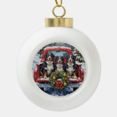 Bernese Mountain Dog Christmas Red Truck Holiday Keramik Kugel-Ornament (Vorderseite)