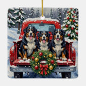 Bernese Mountain Dog Christmas Red Truck Holiday Keramikornament (Rückseite)