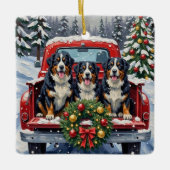 Bernese Mountain Dog Christmas Red Truck Holiday Keramikornament (Vorderseite)
