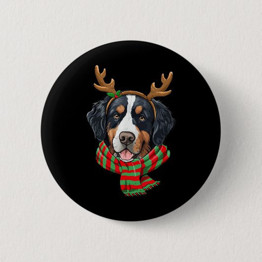 Bernese Mountain Dog Christmas Rentier Weihnachtsm Button (Vorderseite)