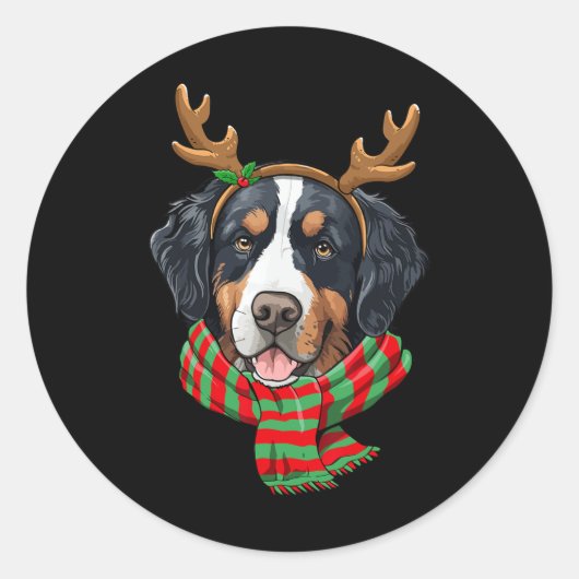 Bernese Mountain Dog Christmas Rentier Weihnachtsm Runder Aufkleber (Vorderseite)