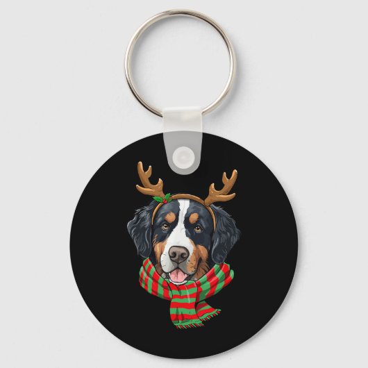 Bernese Mountain Dog Christmas Rentier Weihnachtsm Schlüsselanhänger (Vorderseite)