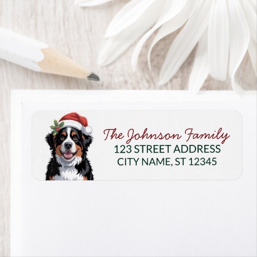 Bernese Mountain Dog Christmas Return Address (Insitu)