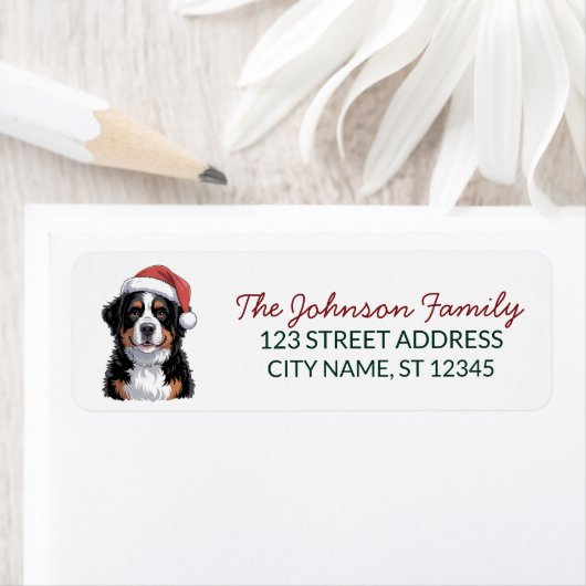 Bernese Mountain Dog Christmas Return Address (Insitu)