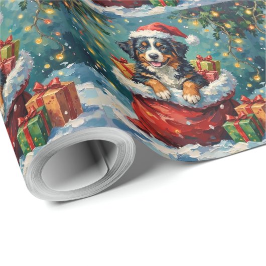 Bernese Mountain Dog Christmas Santa Bag Adventure Geschenkpapier (Rolleneckpunkt)
