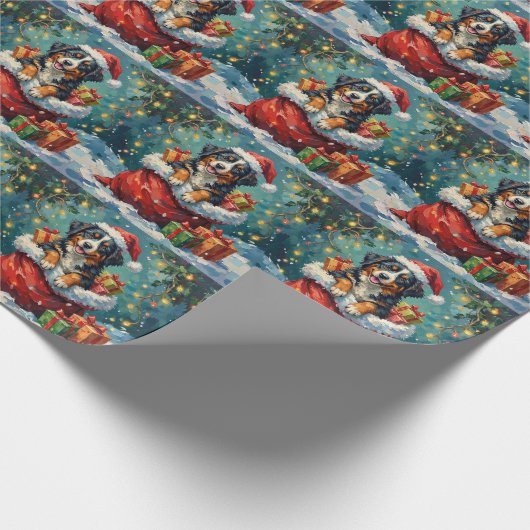 Bernese Mountain Dog Christmas Santa Bag Adventure Geschenkpapier (Ecke)
