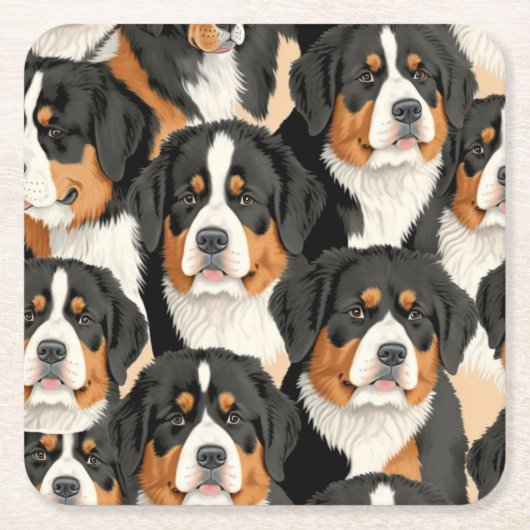 Bernese Mountain Dog Decorative Nahtloses Muster Rechteckiger Pappuntersetzer (Vorderseite)