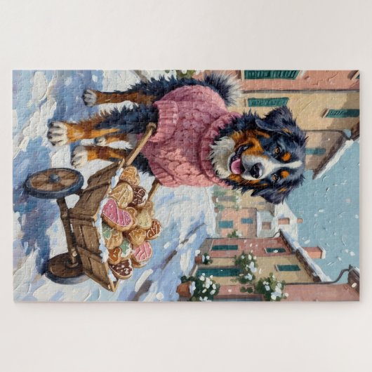 Bernese Mountain Dog Delivering Valentine's Cookie Puzzle (Horizontal)