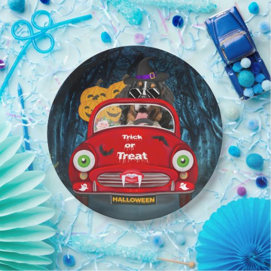 Bernese Mountain Dog Driving Car Beängstigend Hall Pappteller (Party)