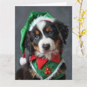 Bernese Mountain Dog Elf Welpe Weihnachtskarte Karte (Gelbe Blume)