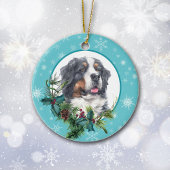 Bernese Mountain Dog Evergreen Snowflake Border Keramik Ornament
