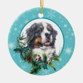 Bernese Mountain Dog Evergreen Snowflake Border Keramik Ornament (Vorne)