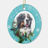 Bernese Mountain Dog Evergreen Snowflake Border Keramik Ornament (Links)