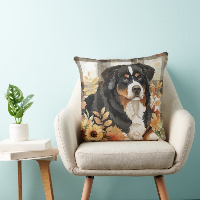 Bernese Mountain Dog Fall Wasserfarbe Blume Kissen (Stuhl )
