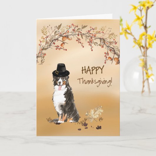 Bernese Mountain Dog Funny Hat Erntedank Karte (Gelbe Blume)