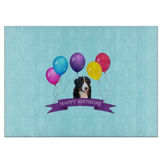 Bernese Mountain Dog Happy Birthday Cutting Board Schneidebrett (Vorderseite)