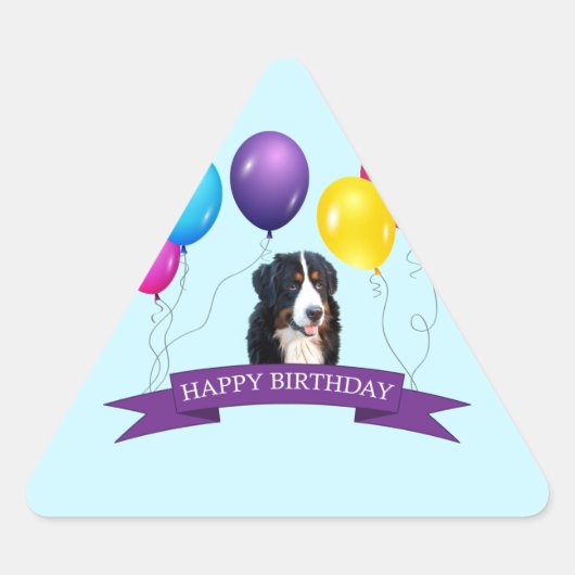 Bernese Mountain Dog Happy Birthday Dreieckiger Aufkleber (Vorderseite)