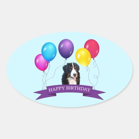 Bernese Mountain Dog Happy Birthday Ovaler Aufkleber (Vorderseite)