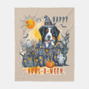 Bernese Mountain Dog Happy Howl-o-ween Ghost House Fleecedecke