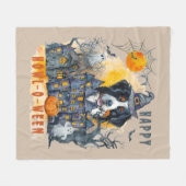 Bernese Mountain Dog Happy Howl-o-ween Ghost House Fleecedecke (Vorderseite (Horizontal))