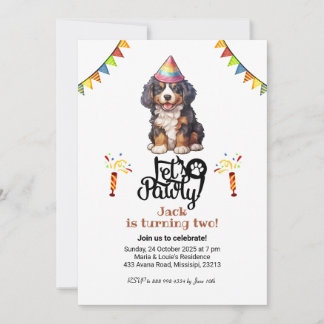 Bernese Mountain Dog Hat Let's Pawty Birthday Einladung