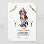 Bernese Mountain Dog Hat Let's Pawty Birthday Einladung (Vorne/Hinten)