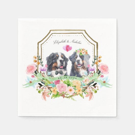 Bernese Mountain Dog | Hochzeit von Gold Floral Wa Serviette (Vorderseite)