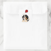 Bernese Mountain Dog Holding Balloon Quadratischer Aufkleber (Tasche)