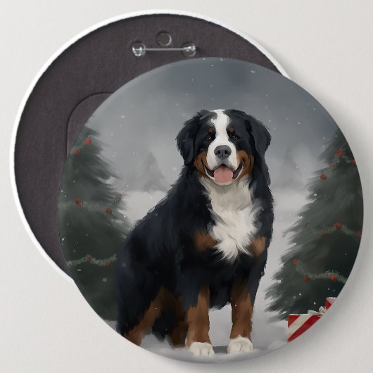 Bernese Mountain Dog im Schnee Weihnachten Button (Vorne & Hinten)