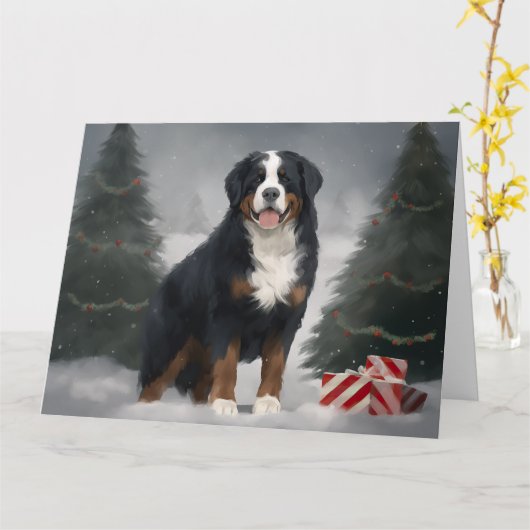 Bernese Mountain Dog im Schnee Weihnachten Karte (Gelbe Blume)