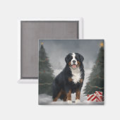 Bernese Mountain Dog im Schnee Weihnachten Magnet (Vorderseite/Rückseite)
