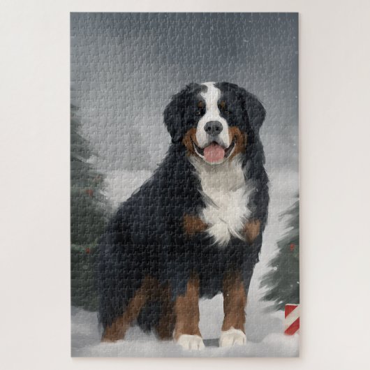 Bernese Mountain Dog im Schnee Weihnachten Puzzle (Vertikal)