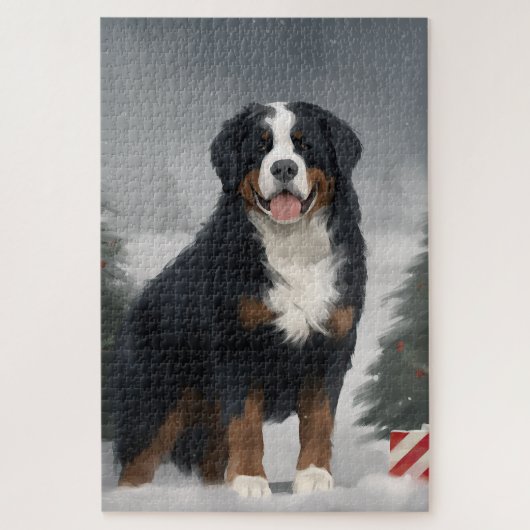 Bernese Mountain Dog im Schnee Weihnachten Puzzle (Vertikal)