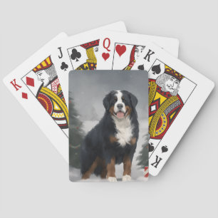 Bernese Mountain Dog im Schnee Weihnachten Spielkarten