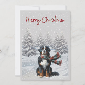 Bernese Mountain Dog in der Schneeschweihnachtskar Feiertagskarte