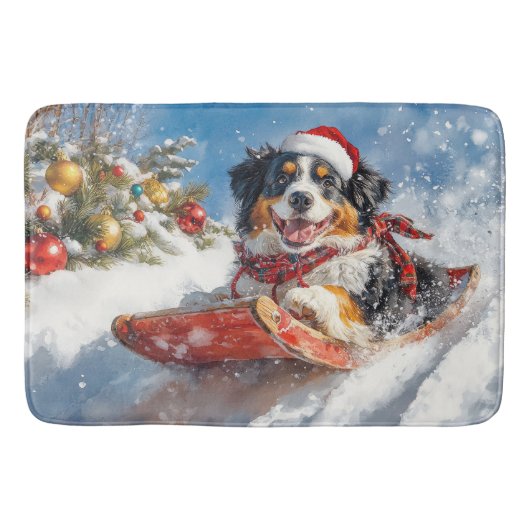 Bernese Mountain Dog in Sledge Weihnachten Badematte (Vorderseite)