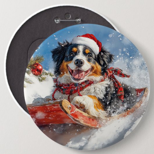 Bernese Mountain Dog in Sledge Weihnachten Button (Vorne & Hinten)