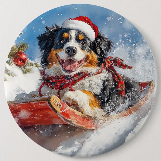 Bernese Mountain Dog in Sledge Weihnachten Button (Vorderseite)