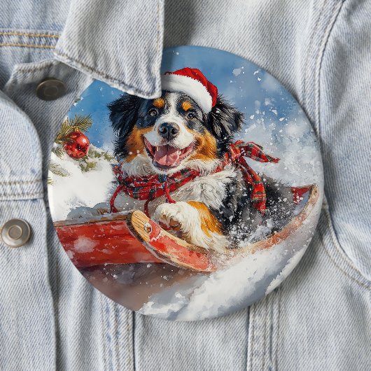 Bernese Mountain Dog in Sledge Weihnachten Button (Beispiel)