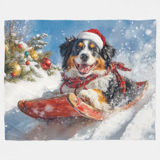Bernese Mountain Dog in Sledge Weihnachten Fleecedecke (Vorderseite (Horizontal))