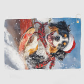 Bernese Mountain Dog in Sledge Weihnachten Golfhandtuch (Horizontal)