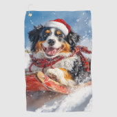Bernese Mountain Dog in Sledge Weihnachten Golfhandtuch (Vorderseite)
