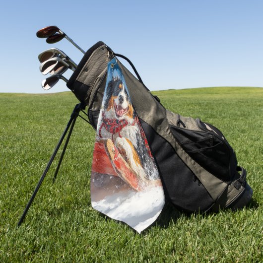 Bernese Mountain Dog in Sledge Weihnachten Golfhandtuch (Gras)