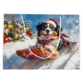 Bernese Mountain Dog in Sledge Weihnachten Große Geschenktüte (Rückseite)