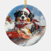 Bernese Mountain Dog in Sledge Weihnachten Keramik Ornament (Vorne)