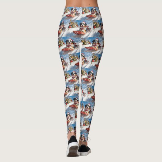 Bernese Mountain Dog in Sledge Weihnachten Leggings (Rückseite)