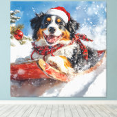 Bernese Mountain Dog in Sledge Weihnachten Leinwanddruck (Insitu (Holzboden))