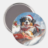 Bernese Mountain Dog in Sledge Weihnachten Magnet (Vorderseite/Rückseite)