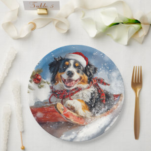 Bernese Mountain Dog in Sledge Weihnachten Pappteller