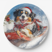 Bernese Mountain Dog in Sledge Weihnachten Pappteller (Vorderseite)